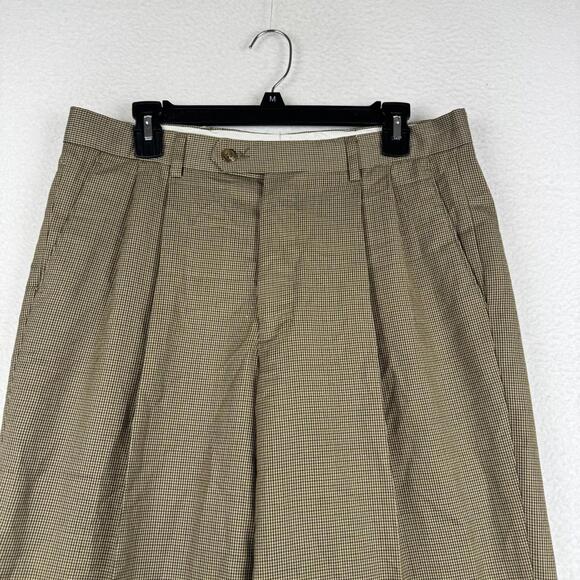 Ralph Ralph Lauren Mens 30x30 Brown Beige Houndstooth Pleated Dress Pants Slacks - Picture 2 of 13